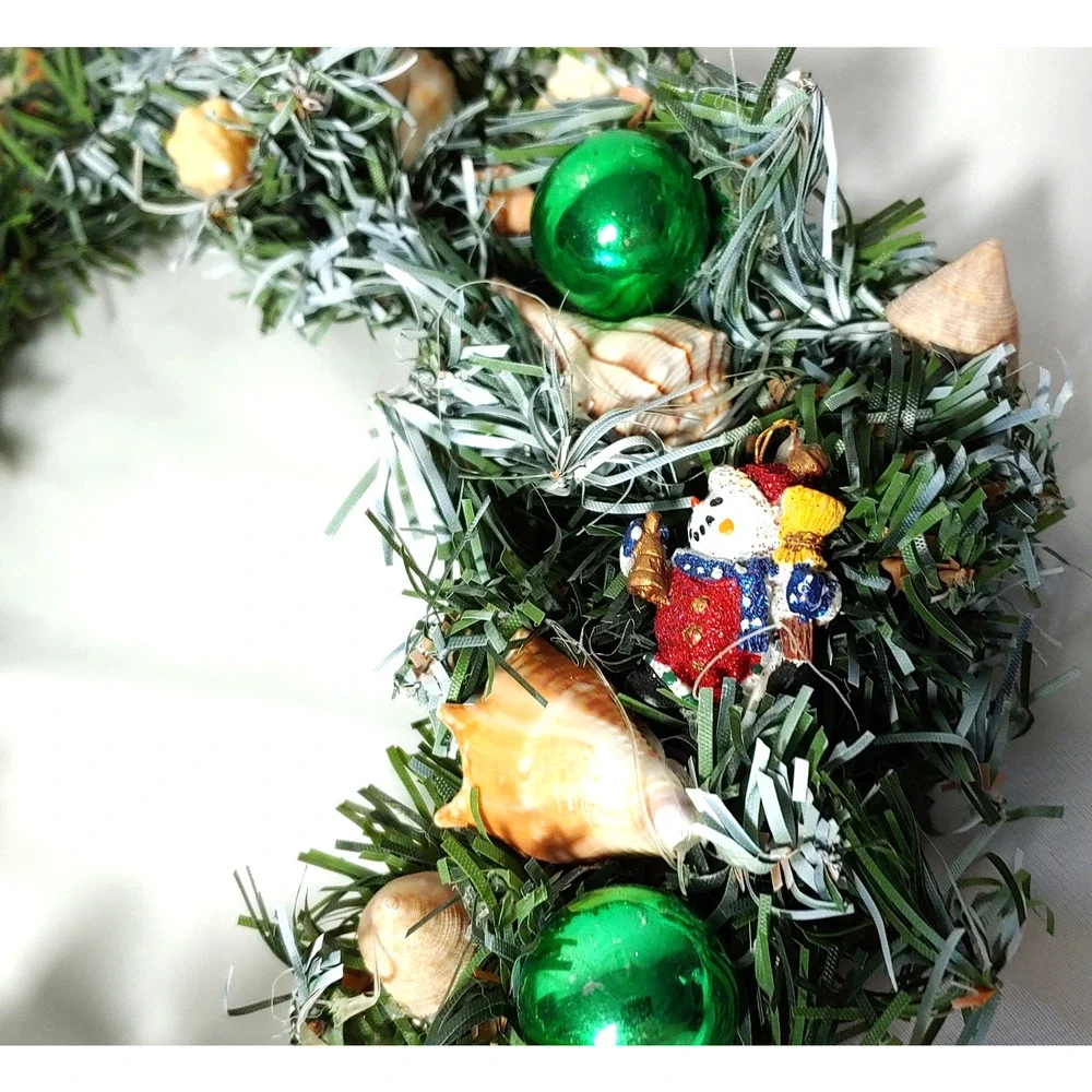 Coastal Christmas Wreath Seashells Nautical Beach Holiday Decor 11 in Artificial